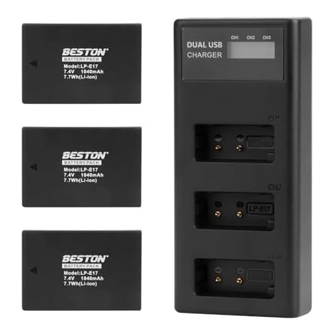 BESTON 3-Pack LP-E17 Battery and Charger Set for Canon EOS RP, Rebel T8i, T7i, T6i, T6s, SL2, SL3, EOS M3, M5, R10, M6 Mark II, 77D, 200D, 750D, 760D, 800D, 8000D Camera Cover