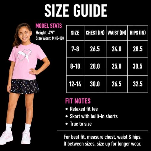 Image of PUMA Girls Athletic Skort Set - 2 Piece Workout Set Active Skirt with Shorts & Short Sleeve T-Shirt Girls Athletic Outfit