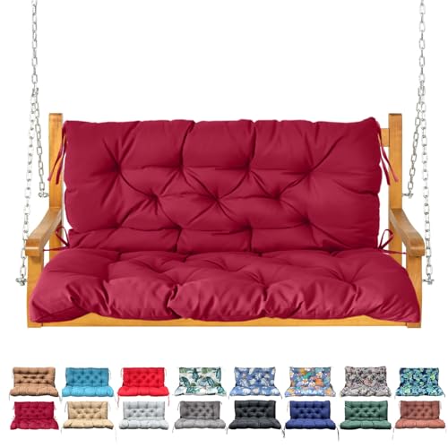 NANGELRN Porch Swing Cushion with Backrest,Waterproof Bench Cushion for Outdoor Furniture,2-3 Seater Replacement Thickened Swing Cushion with Ties,Patio,Outdoor,Backyard and Garden (Wine Red,40x40)