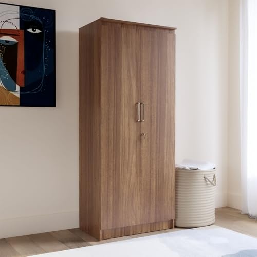 Image of Amazon Brand - Solimo Duo Plus 2 Door Engineer Wood Wardrobe for Clothes Storage with Hanging Hanger for Bedroom, Living Room, Cupboard, Wooden Almirah - Leon Teak