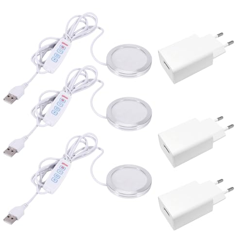 Vexnaro Kit de 3 Lámpara LED 3 Colores Compatible con Bambu Lab Impresora 3D, Luz LED 5V USB con Cargador Montaje Fácil para Modelos DIY, Piezas de Repuesto, Luz Cálida 3000K (3 luz + 3 enchufe)