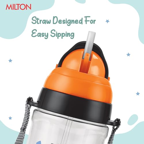 Image of MILTON Smilo 450 Sipper PET Water Bottle for School Kids | Food Grade & BPA Free | Leak Proof & Durable | Easy to Carry Loop | Ideal for Home, School & Office Use, 438 ml, Grey