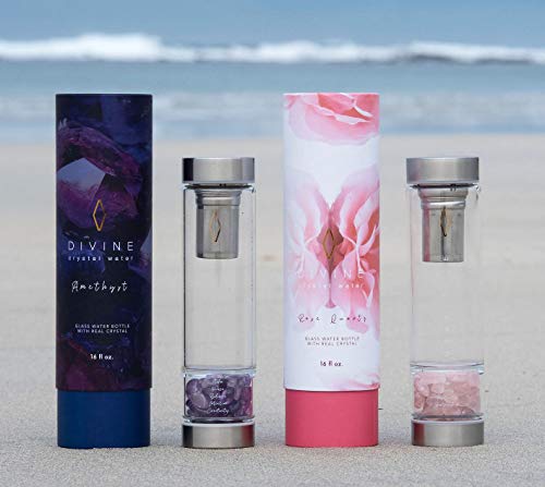 Pure Amethyst Crystal Water Bottle + Quality Tea Infuser For Gem Water + Hot/Cold Brew Tea + Infusions. Includes Signature Bottle Bikini Silicone Boot & Sleeve. Eco-Friendly Bpa Free #TOP3