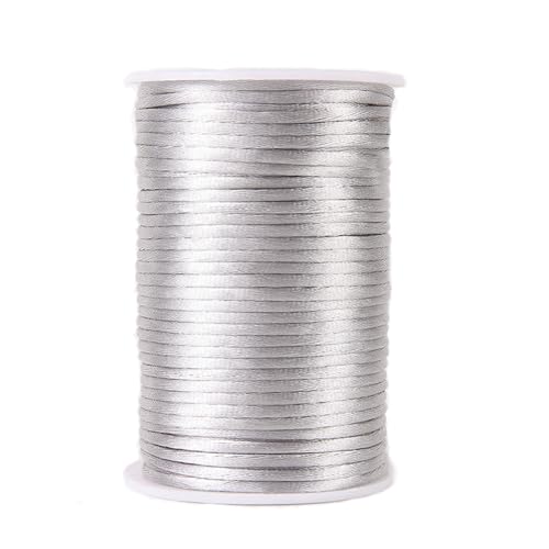 Paybous 3.0 mm x 54 Yards Nylon Satin Cord Beading Braided Thread String for Chinese Knotting Rattail Macrame Bracelets Necklaces Jewelry Making (Gray)