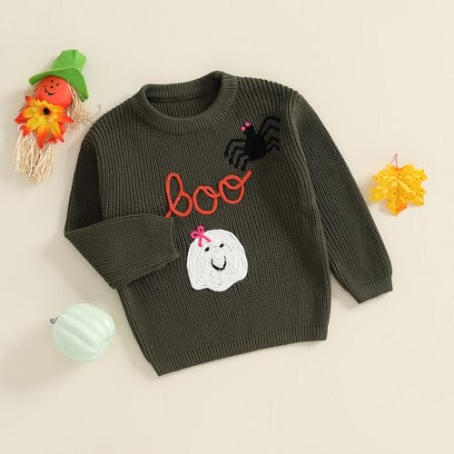 Baby Boy Girl Halloween Sweater Pumpkin Letter Embroidery Knitted Pullovers Crew Neck Long Sleeve Jumper4