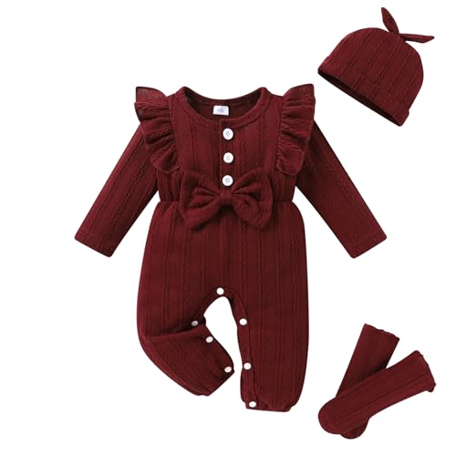 Image of YOUNGER TREE Baby Girl Clothes Newborn Infant Ruffle Romper Long Sleeve Sweater Jumpsuit Hat Socks Toddler Fall Winter Outfit