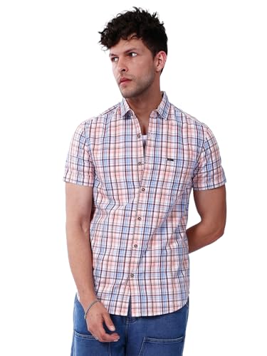 Image of The Indian Garage Co Men Slim Fit Checkered Half Sleeves Cutaway Collar Casual Shirt
