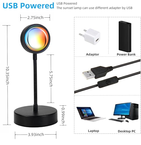 Sunset Lamp Projector Led Lights for Bedroom Night Light RGB Lights Sun Sunlight Sunrise Lamp 10w 360° Rotation Mood Lighting Home/Room Decor Christmas Gifts for Women,Desktop Multicolor