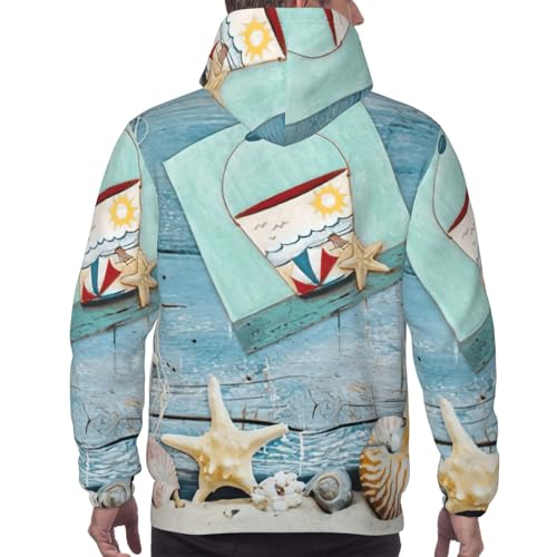 Sweat à capuche homme imprimé phare étoilé de mer pull original à cordon de serrage - 4