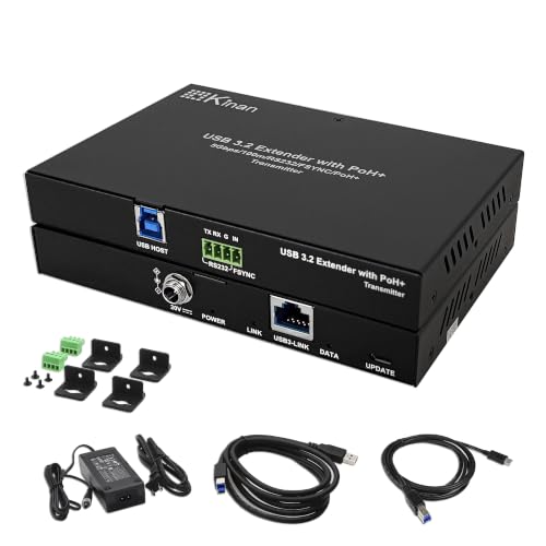 Image of Kinan USB 3.2 Extender via Cat6a /Cat7 330FT 100m, Only One Power Supply Required, 4 Port USB 3.2, RS232 FSYNC USB 3.0 Extender, Keyboard Mouse USB Over Ethernet, Plug and Play, A Pair, New Version