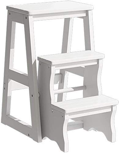 Escabeau pliant à 3 niveaux en bois, escabeau portable, étagère de rangement multifonctionnelle pour chambre à coucher, salle de bain, chaises d'escalier avec gain de place en bois (blanc (3 niveaux)