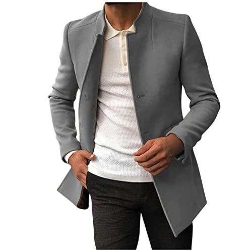 Generisch Chaqueta de invierno para hombre y hombre, de invierno, informal, con un solo pecho, forro de lana, abrigo de longitud media, gabardina, gris, XXL