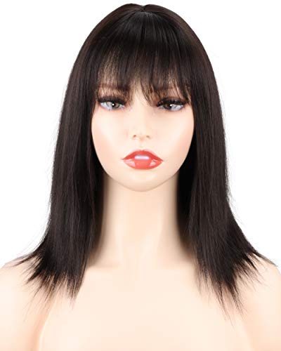 Brown Bob wig with hair bangs womens bob wig shoulder length straight bob wig Synthetic Cosplay bob Wig for Girl Costume Wigs(Dark Brown)