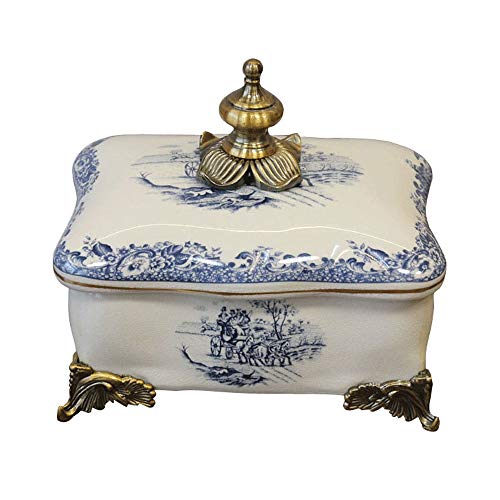 CCNGDS Caja Rectangular Europea Vintage de cerámica para Cofre del Tesoro con Mango de aleación de Metal, Caja de Almacenamiento con patrón clásico de grieta de Hielo, Pendientes/Collar/a