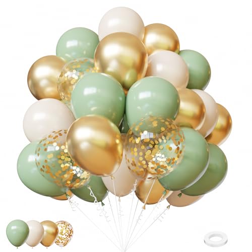 Image of Lukiituke Sage Green Balloons, 60Pcs Sage Green and Gold Balloons | 12in Latex Balloon for Baby Shower, Birthday, Wedding, Bridal Decorations
