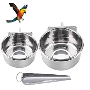 Parrot Feeding Bowls, Bird Cage Cups Holder – Stainless Steel Food and Water Dish, Bird Feeders with Clamp for Parakeet…