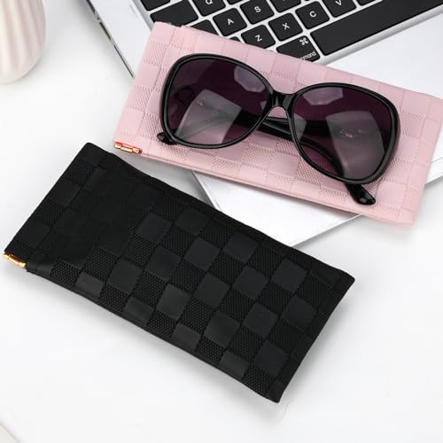 Image of Sightor Sunglasses Case, 2 Pcs Soft Eyeglass Cases Checkered Sunglass Case Portable Squeeze Top Leather Glasses Pouch