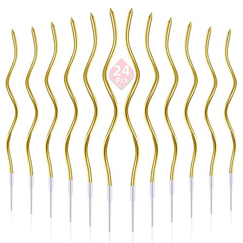 PHD CAKE 24-Count Gold Spiral Long Thin Metallic Birthday Candles, Cake Candles, Birthday Parties, Wedding Decorations, Party Candles