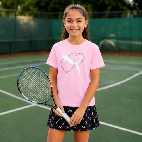 Image of PUMA Girls Athletic Skort Set - 2 Piece Workout Set Active Skirt with Shorts & Short Sleeve T-Shirt Girls Athletic Outfit
