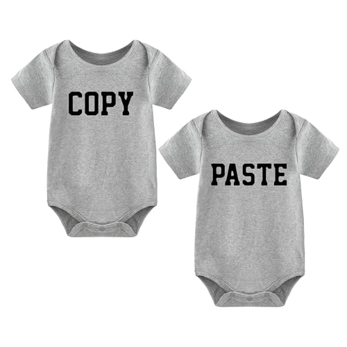 Image of babytwinssuit Baby Twins Bodysuit Copy Paste 2-Pack Newborn Baby Clothes Cute Outfits Toddler Boy Girl Romper Set(grey 12m)