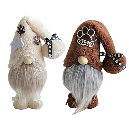 Eforcase 2PCS Dog Gnomes Puppy Dolls Couple Summer Plush Farmhouse Beach Ornaments Figurines Table Decor Gifts Figurines for Kitchen Tiered Tray Decor