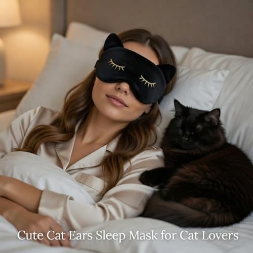 Cute Cat Ear Sleep Mask - Ultra Soft Light Blocking Eye Mask with Adjustable Strap - Fun Cat Lover Gift for Women & Moms - Travel & Bedtime Accessory - Birthday or Christmas Stocking Stuffer image 5