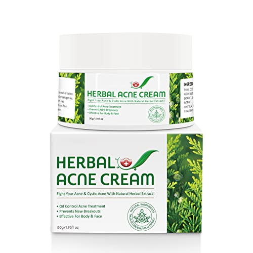 Herbal Acne Cream, Crema Antiespinillas, Crema Antiacné, Acné Tratamiento, Equilibrar el Agua y el Aceite, Elimina las Manchas de la Piel, Efectivo para Cuerpo y Rostro - 50g