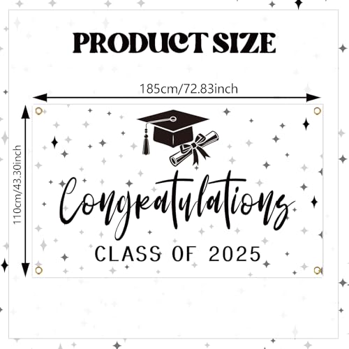 Image of Congratulations Class of 2025 Backdrop, Black & White 2025 Grad Photo Backdrop, High School College Graduation Classroom Banner, Congrats Grad 2025 Graduation Party Decorations, 5.9 * 3.6Ft