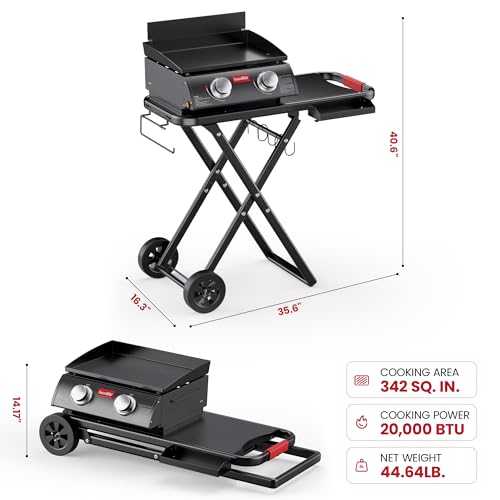 LAUDLIFE Portable Gas Griddle with Adjustable Stand 20 000 BTUs 342 Sq In Cooking Surface - image 2