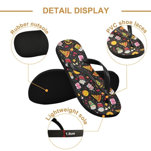 ALAZA Pieces Pizza Popcorn Food Flip Flops for Women Fashion Beach Slippers Comfort Mens Flip Flops Non-Slip Rubber Shower Slippers Sandal for Hotel Travel Sport,XS3