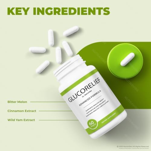 NutraVibe Gluco Relief Capsules, 2 Pack (120 Capsules) — view 6