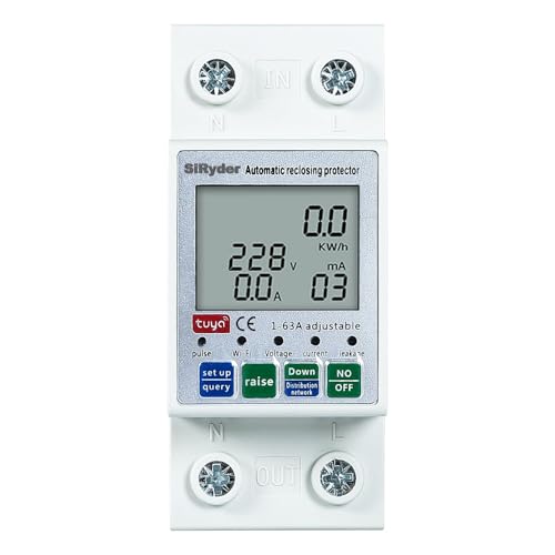 SiRyder Misuratore Consumo Elettrico Wifi, 1-63A 220v Contatore Energia Elettrica Wifi Tuya Smart Regolabile Protezione Da Sovratensione E Sottotensione WLAN Intelligent Reclosing Protector