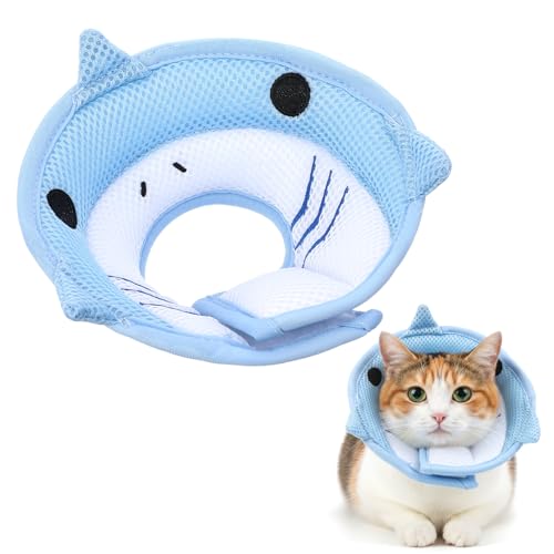 Nogeqi Soft Cone for Cats Cute Shark Shape Cat Donut Collar Adjustable Cat E Collar Lightweight Cats Cones to Stop Licking After Surgery for Pets small Dogs Kittes(M)