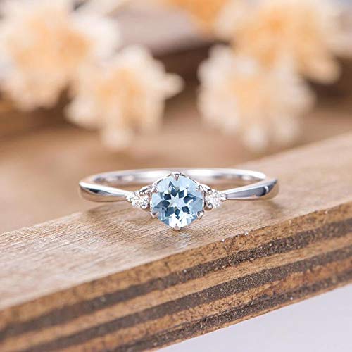 Vintage Aquamarine Engagement Ring Women Art deco Birthstone curved crown Bridal ring Unique jewelry Anniversary Gift for her Art deco wedding ring diamond Bridal ring Unique Milgrain ring