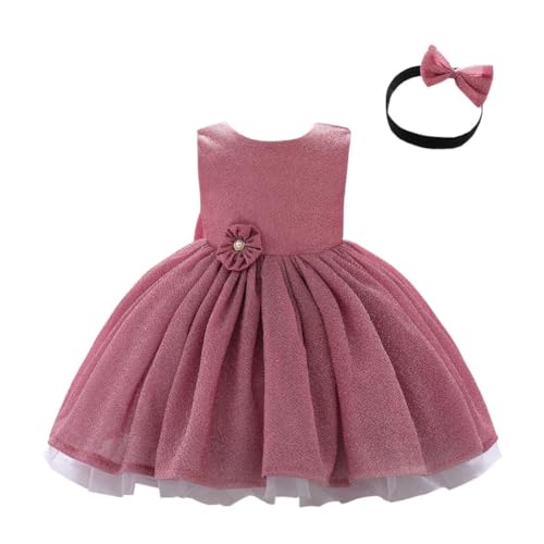 Lito Angels Vestido de Dama de Honor de Boda Ropa Navidad Fiesta Elegante con Diadema para Niñas Pequeñas Talla 2-3 años, Rosa (Número de Etiqueta 90)