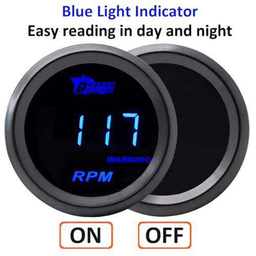 LKRXW Auto Drehzahlmesser 2Zoll 52mm Drehzahlmesser Messgerät 12V Blau Licht Tachometer Messgerät Kfz Digitale Tacho Meter Anzeige Geschwindigkeitsmesser 0-9999 RPM