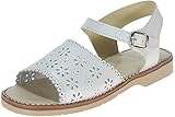  ALADINO - Sandalia Niña en Piel Flor Estilo Lidia - Sujeción al Tobillo con Hebilla - Piso de Caucho (Tocino) Flexible y Antideslizante - Planta de Piel Blanco Talla 32