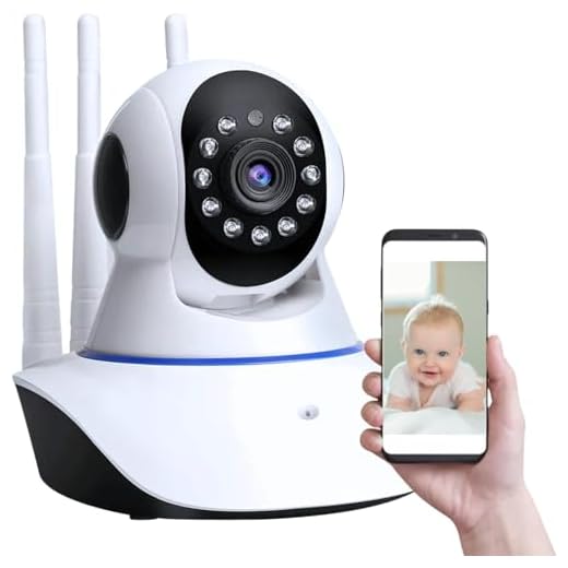 Câmera Babá Eletrônica 1080p Full HD Wifi 360 Ip Visão Noturna Microfone Áudio Segurança Robô 3 Antenas - Suporte para berço Premium GAXMARK
