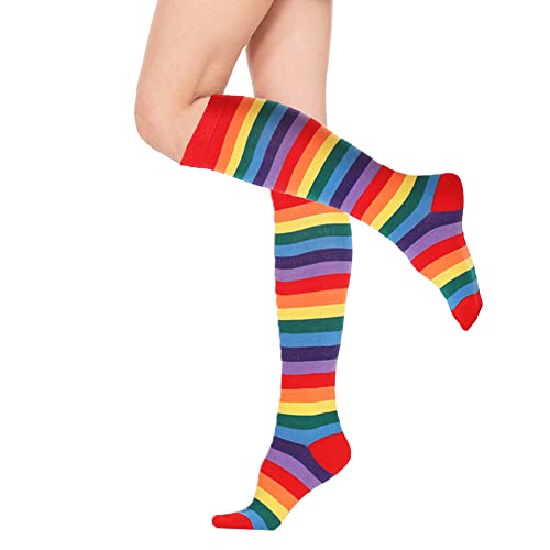 Image of DOOVID Casual Knee High Socks for Women Tube Socks Elasticity Athletic Socks Thin Stripe Knee High Stockings