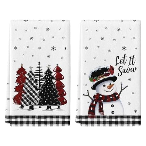 KORVITA Christmas Hand Towels Set 2 PCS, Vintage Snowman Christmas Tree, Xmas Bathroom Decorative Soft Absorbent for Bathroom Home Hotel Gym Spa Yoga Beach 17"x26" Cover