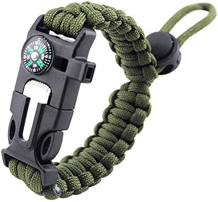 MansWill Adjustable 5 in 1 Survival Bracelet, New 7 Core Paracord Emergency Sports Wristband Gear Kit Waterproof Compass, Rescue Whistle, Fire Starter Multi-Tool Wilderness Adventure Accessories