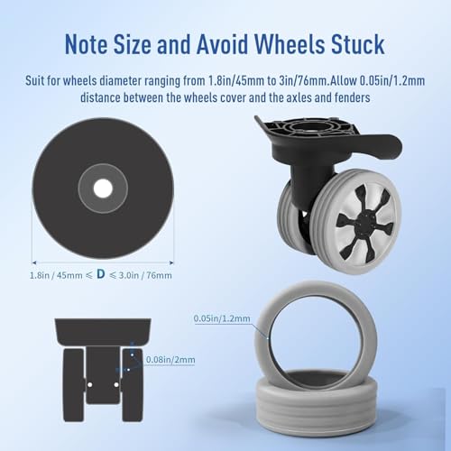 Image of Suitcase Wheel Cover Set of 8 Piece- Anti Scratch, Noise Reduction & Shock Absorption Silicone Protector Fits Most Trolley Luggage Bag & Office Chair
