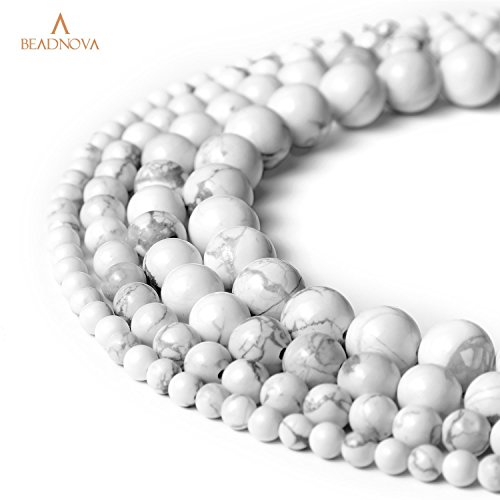 Image of BEADNOVA Natural White Howlite Beads Natural Crystal Beads Stone Gemstone Round Loose Energy Healing with Crystal Stretch Cord for Jewelry Making (4mm, 90-92pcs)