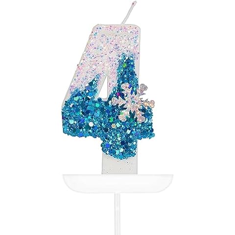 Blue White Frozen Number 4 Birthday Candles Cover