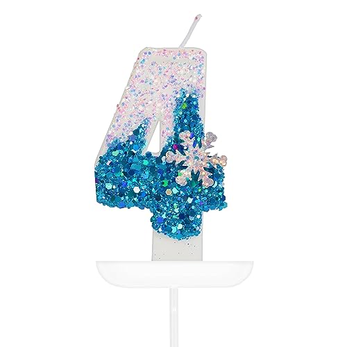 Candele Compleanno 4 Anno,3D Numero Candele,Frozen Blu Bianco Numero 4 Candele di Compleanno Candele Torta Decorazione, Adatto A Feste di Compleanno Festa Baby
