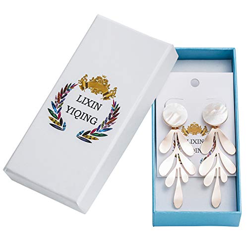 Rose Gold Leaf Dangle Earrings For Women Fashion Statement White Shell Hanging Bridal Elegant Charming Paua Drop Earrings For Girls Idea Gifts For Mom Sister And Friends White #TOP6