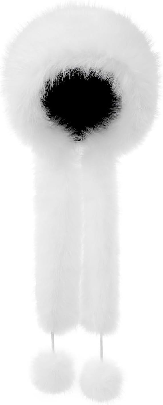 BXT Women Winter Faux Fur Hat Cossack Russian Style Warm Beanies with Pompom Ushanka Trapper Hat Thermal Fluffy Ski Snow Hat