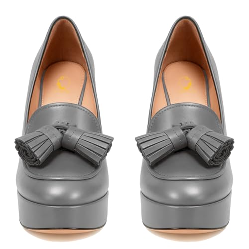 Image of SHODENSE Women Vintage Chunky Platform Loafers Pumps Tassel Round Closed Toe Slip On Suede Block High Heel Dress Loafer Shoes Buckle Strap Oxford Loafers Fringe Pump Dressy Chic Sexy Y2k 4-11 M US