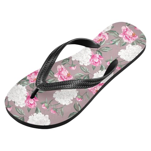 Floral Leaves Pink White Flip Flops for Beach Thong Sandals Anti-slip Lightweight Shower Shoes for House Indoor Outdoor2