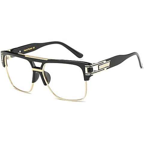 Allt Square Aviator Large Fashion Sunglasses For Men Women Goggle Alloy Frame Glasses (Black Gold/Clear, 61) Cover